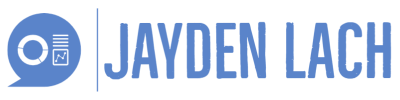 A blue speech bubble containing different charts above the name Jayden Lach